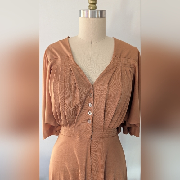 Vicky Tiel - Vintage 80s Camel Dress/Top With Butterfly Sleeves - Size S/M - Picture 6 of 8